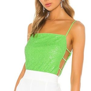 Super down green sequin tank top with cut out sides